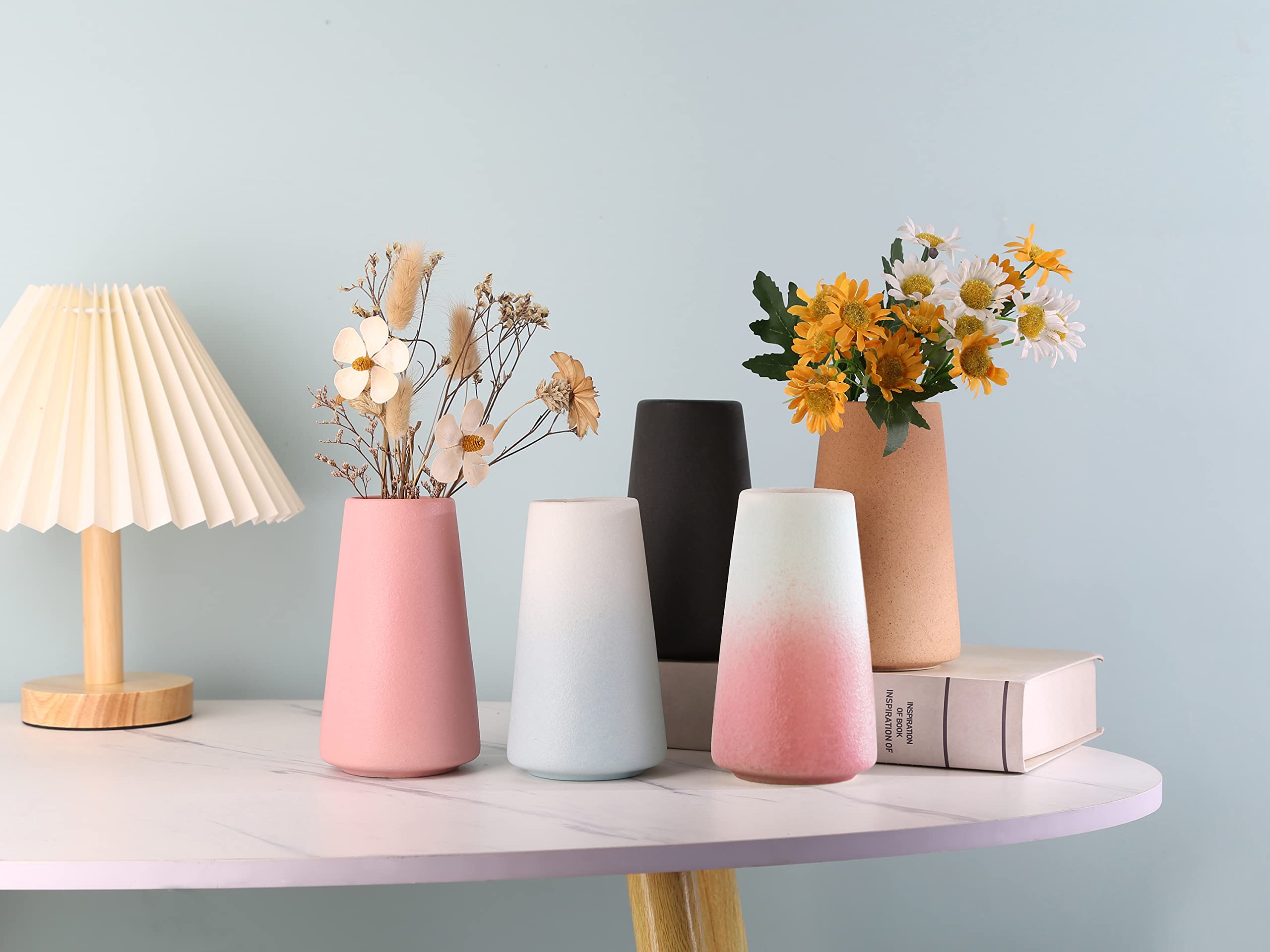 Amazon.co.jp: セラミック花瓶 - ピンクとホワイトの花瓶、パンパス